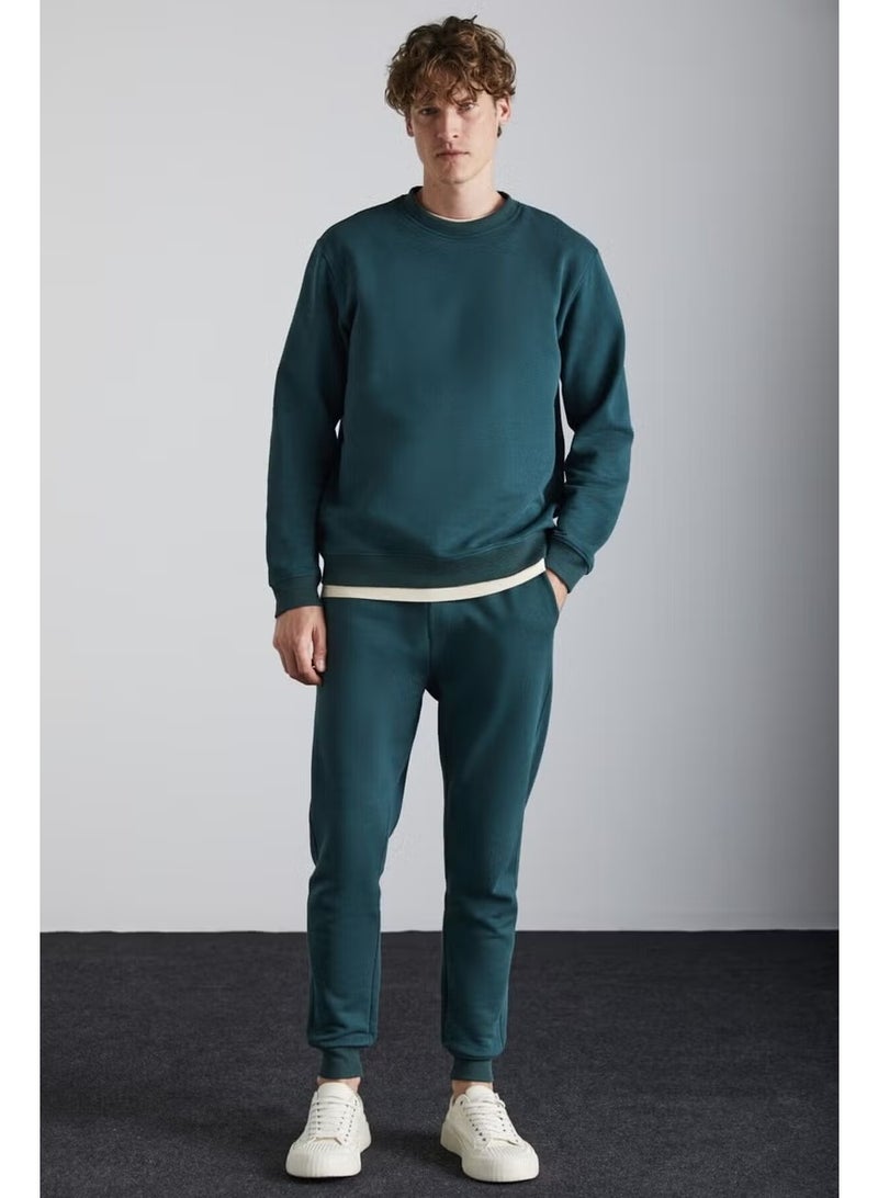 GRIMELANGE Adens Men's Regular Soft Premium Fabric 3 Yarn Ribbed Elastic Leg Green Sweatpants - Image 3